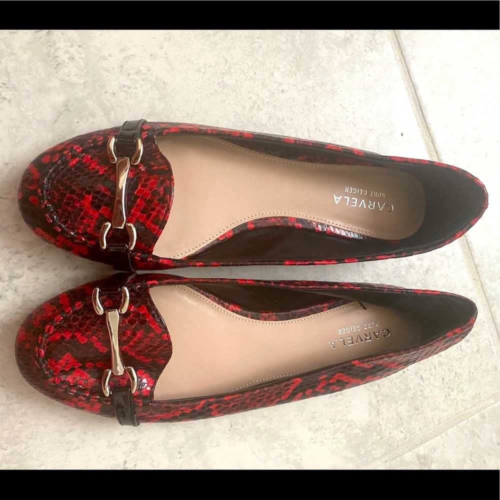 Carvela Kurt Geiger Red and Black Snake Skin Print Flats